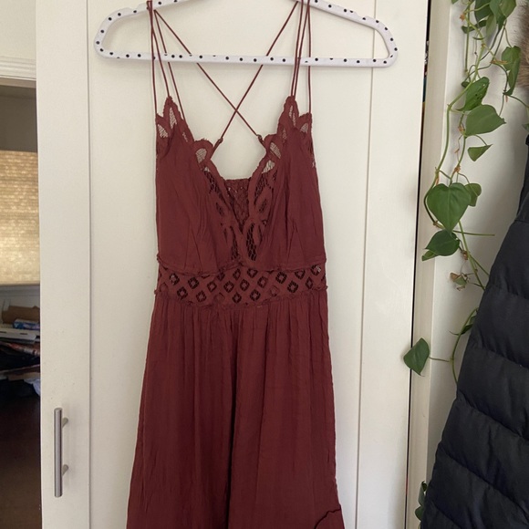 Free People Adela Lace Mini Dress in Mocha Size L - Picture 8 of 10